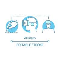 icona del concetto di chirurgia vr. formazione medica per chirurgo. tecnologia digitale e realtà virtuale per la medicina. icone linea sottile idea vr. medicina innovativa. disegno di contorno isolato vettoriale. tratto modificabile vettore