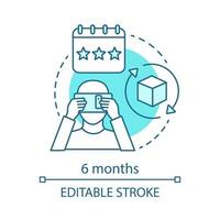 Icona del concetto di 6 mesi. illustrazione al tratto sottile dell'idea della tariffa di abbonamento dello strumento ar. costo del servizio. canone regolare. disegno di contorno isolato vettoriale. ar mobile app per tablet, smartphone. tratto modificabile vettore