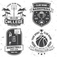 set di badge del club di basket. vettore. concetto per camicia, stampa, francobollo o t-shirt. design tipografico vintage con silhouette di giocatore di basket, canestro e palla. vettore