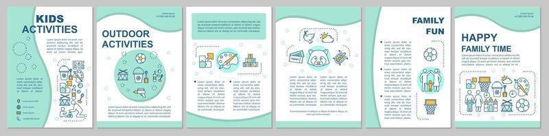 layout del modello di brochure per attività per bambini. tempo felice in famiglia. volantino, opuscolo, design di stampa di volantini con illustrazioni lineari. layout di pagina vettoriali per riviste, relazioni annuali, manifesti pubblicitari