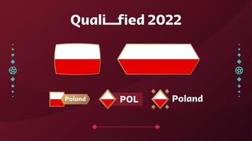 set di bandiera della Polonia e testo sullo sfondo del torneo di calcio 2022. illustrazione vettoriale modello di calcio per banner, carta, sito Web. bandiera nazionale della polonia