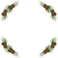 cornice natalizia di rami di abete e pino, lunghi aghi di conifere e pigne. decorazione festiva per il nuovo anno e le vacanze invernali vettore