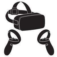 occhiali per realtà virtuale e joystick isolati su sfondo bianco, icona di stile silhouette nera