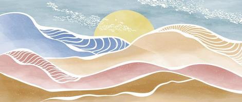 pittura moderna minimalista creativa e stampa artistica al tratto. onda oceanica astratta e sfondi estetici contemporanei di montagna paesaggi. con mare, orizzonte, onda. illustrazioni vettoriali