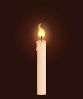candela accesa realistica isolata su sfondo marrone scuro. fiamma di candela realistica. illustrazione vettoriale. vettore