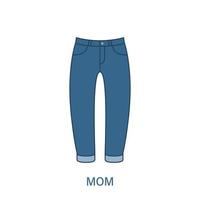donna mom fit tipo jeans pantaloni silhouette icona. stile di abbigliamento in denim da donna moderno. abbigliamento casual moda blu. bel tipo di pantaloni femminili. pantalone aderente alla mamma. illustrazione vettoriale isolata.