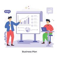 grafico e grafici di discussione della persona, illustrazione piatta del business plan vettore