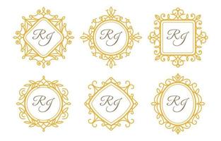 collezione di cornici con monogramma di nozze d'oro vettore