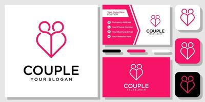coppia amore persone cuore romantico matrimonio cura logo design con modello di biglietto da visita vettore