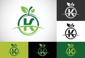 alfabeto del monogramma k iniziale con il logo astratto della mela. vettore di progettazione di logo di cibo sano