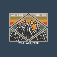 esploratore retrò vintage, deserto, avventura, avventura in montagna, escursionismo, campeggio emblema grafica t-shirt modello vettoriale di design