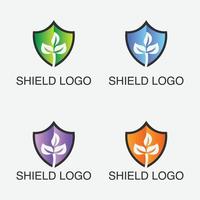 logo scudo ecologico, logo sheild naturale, logo sheild, modello vettoriale di design del logo foglia