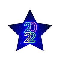 2022 design stella al neon del nuovo anno. la figura tra le stelle. numero di design diversi con led al neon 2022. numeri al neon realistici. isolato su sfondo bianco. vettore