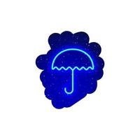 tipo di icona a forma di ombrello al neon a bagliore blu a led. forma realistica dell'ombrello. forma geometrica dell'icona del tempo tra le stelle dello spazio. isolato su sfondo bianco. vettore