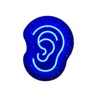 segno della linea dell'orecchio blu neon. blu notte. design dell'orecchio con neon. icona al neon realistica. c'è un'area della maschera su sfondo bianco. vettore