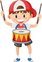 un bambino con uno strumento musicale a batteria vettore