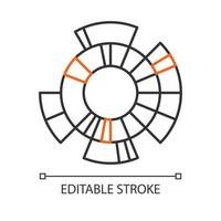 icona lineare del diagramma dello sprazzo di sole. grafico radiale. grafico di presentazione delle informazioni rotondo. visualizzazione della gerarchia. illustrazione al tratto sottile. simbolo di contorno. disegno di contorno isolato vettoriale. tratto modificabile vettore