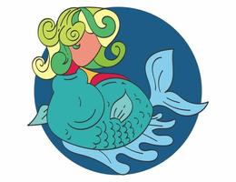 pesce con testa di ragazza doodle illustrazione vettoriale