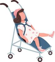 bambina seduta nel passeggino bambino semi piatto colore vettore carattere