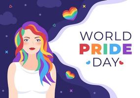 felice giorno del mese dell'orgoglio con arcobaleno lgbt e bandiera transgender per sfilare contro la violenza, la discriminazione, l'uguaglianza o l'omosessualità nell'illustrazione del fumetto vettore