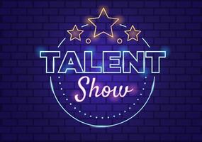 talent show con concorrenti che mostrano le loro abilità sul palco o sul podio davanti a giudici che li giudicano in illustrazioni di cartoni animati vettore