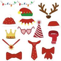 un set di accessori natalizi festivi, illustrazione vettoriale, isolato su sfondo bianco vettore