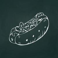 American hot dog sottili linee bianche su uno sfondo scuro materico - vettore