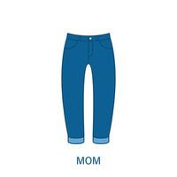 donna mom fit tipo jeans pantaloni silhouette icona. stile di abbigliamento in denim da donna moderno. abbigliamento casual moda blu. bel tipo di pantaloni femminili. pantalone aderente alla mamma. illustrazione vettoriale isolata.