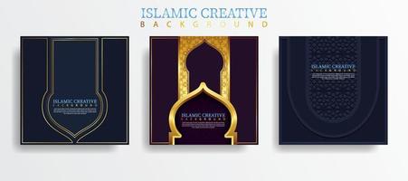 impostare il modello di sfondo islamico biglietto di auguri con tecnica di progettazione realizzata con texture e dettagli decorativi colorati di arte islamica ornamenti illustrazione vettoriale mosaico floreale