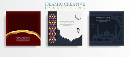 impostare il modello di sfondo islamico biglietto di auguri con tecnica di progettazione realizzata con texture e dettagli decorativi colorati di arte islamica ornamenti illustrazione vettoriale mosaico floreale