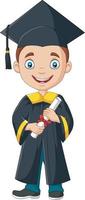 cartone animato ragazzo in costume di laurea in possesso di un diploma vettore