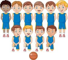 squadra di bambini di basket dei cartoni animati in uniforme vettore
