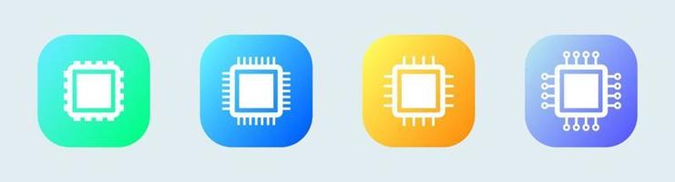 icona piatta del circuito integrato del computer per app e siti Web. set di icone di chip in colori sfumati. vettore