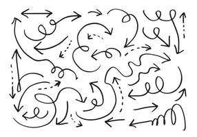 scarabocchiare elementi di design. frecce disegnate a mano isolate su sfondo bianco. illustrazione vettoriale. vettore