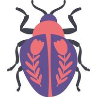insetto con fiori. disegno botanico decorativo dello scarabeo. insetti per poster e cartoline. colori vividi e luminosi. icona di simbolo di insetti disegnati a mano vettore