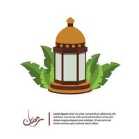 calligrafia araba ramadan lanterna e lanterna tradizionale per sfondo di saluto islamico vettore