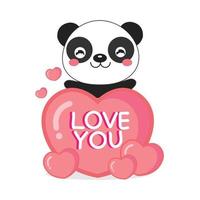 biglietto di auguri di san valentino. simpatico panda con un grande cuore. vettore
