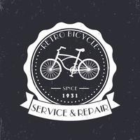 servizio e riparazione di biciclette retrò, logo vintage, badge, segno, illustrazione vettoriale