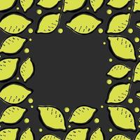modello di limone senza cuciture con posto per il testo. vettore di doodle con icone di limone su sfondo nero. motivo a limone vintage