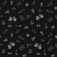 modello vettoriale senza soluzione di continuità con icone sportive. vettore di doodle con icone dello sport su sfondo nero. modello sportivo vintage