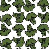 modello di broccoli senza soluzione di continuità. icone di broccoli verdi di vettore di doodle. modello vintage di broccoli verdi. cibo salutare