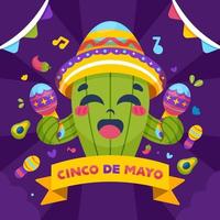 faccia felice cactus celebra il concetto di cinco de mayo vettore