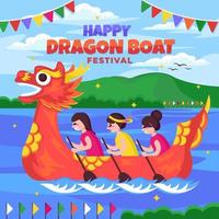 le ragazze celebrano il festival della barca del drago vettore