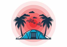 rimanere in tenda sotto l'illustrazione piana degli alberi di cocco vettore
