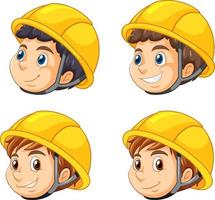 insieme di diversi ingegneri che indossano un casco giallo vettore