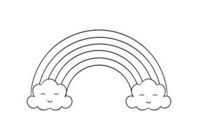 arcobaleno disegnato a mano e nuvola con faccia sorridente vettore