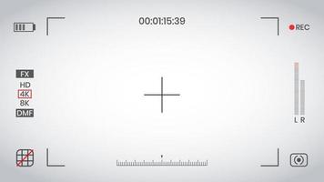 mirino della fotocamera video o registratore cornice per foto in stile piatto illustrazione vettoriale. mirino della fotocamera digitale con impostazioni di esposizione e modello di griglia di messa a fuoco. vettore
