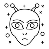 creatura spaziale, icona lineare di alieno vettore