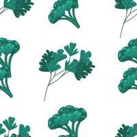 broccoli verdi e prezzemolo lascia il modello senza cuciture. stampa vegetale, illustrazione vettoriale in stile piatto.