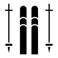 icona del glifo con bastoncini da sci vettore